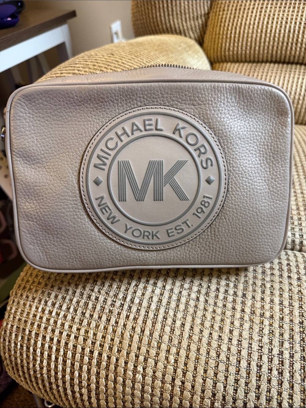 Michael Kors Light Gray Pebbled Leather Toiletry Bag
